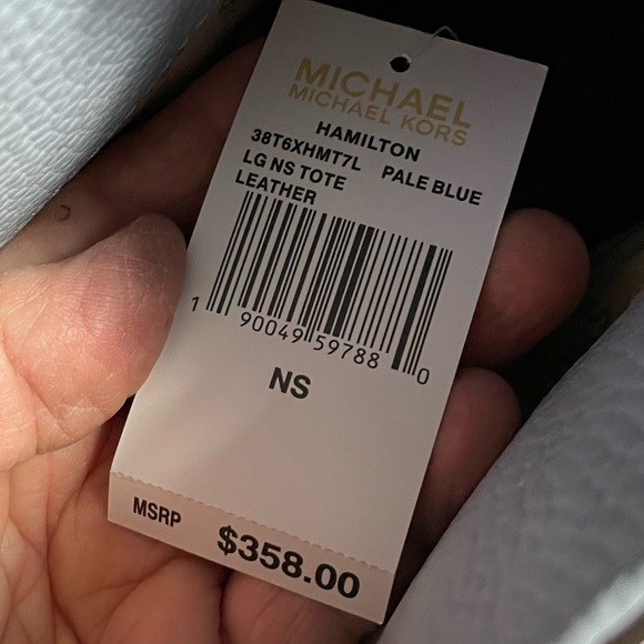 NWT  MICHAEL MICHAEL KORS  HAMILTON   PALE BLUE   LG NS TOTE  LEATHER - Picture 4 of 11
